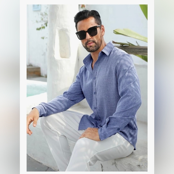 MAPICK Men's Linen Long Sleeve Button Down Casual Shirt #1097 - Picture 6 of 10